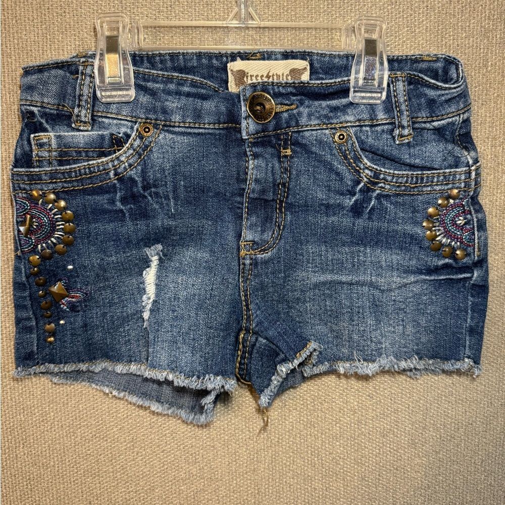 Freestyle Revolution size 10 boho studded distressed Blue Denim Jean Shorts
